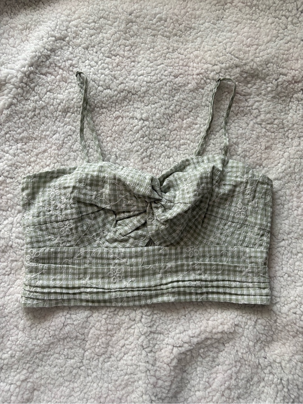 Altar'd State Sage Plaid Twist-Front Crop Top